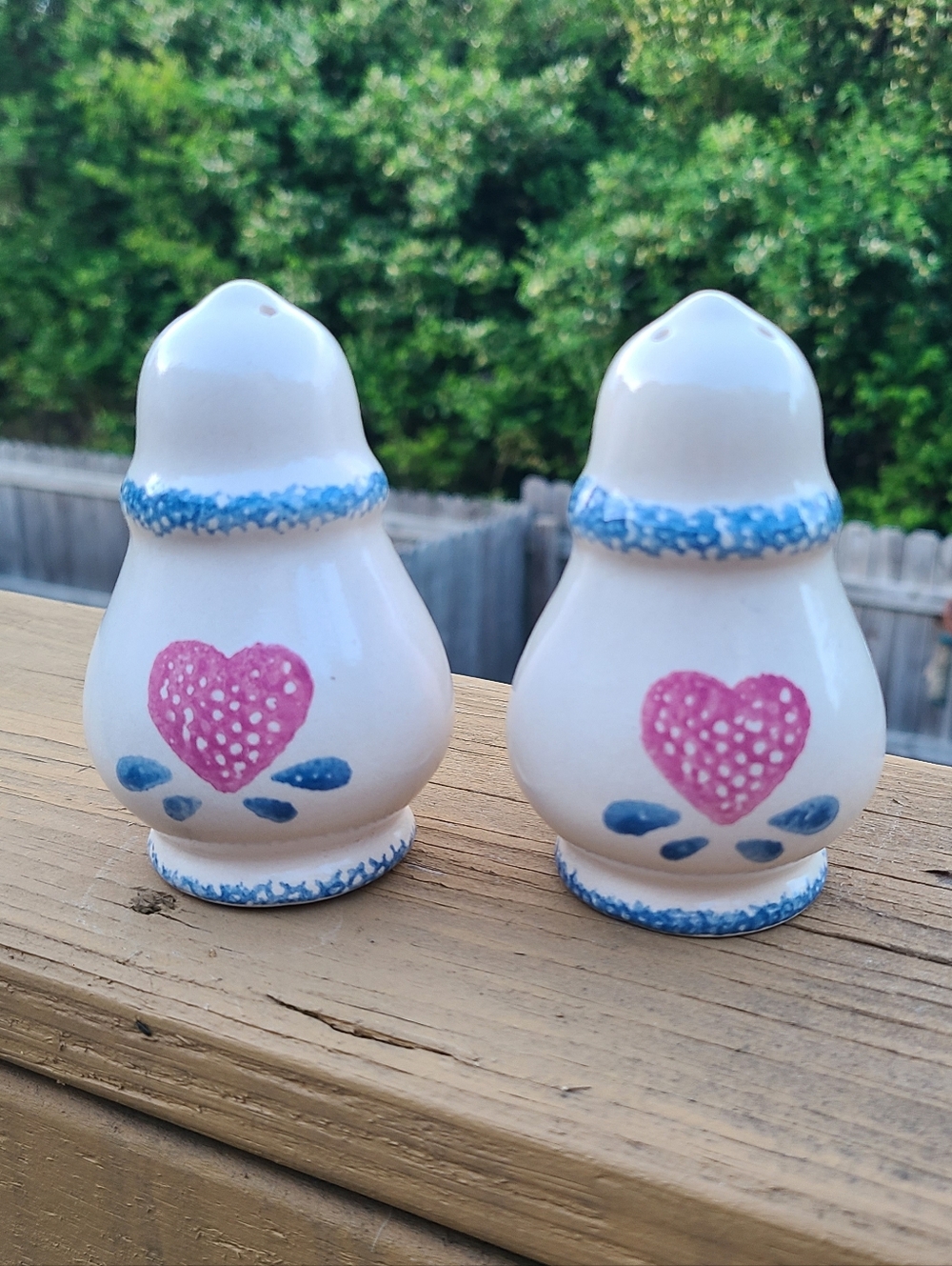 NWT Hermitage Pottery Spongeware Cottagecore Heart Salt And Pepper Shaker 1997